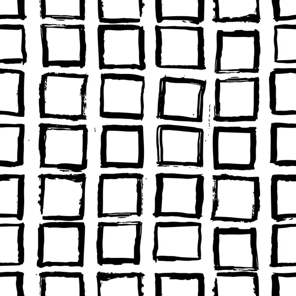 Grunge Vector Brush Square Strokes Striped Seamless Pattern. Vibrant square geometric lines background. Hand drawn stripes for textile design, print, fashion. Distress painted texture. Black and white — Stock Vector