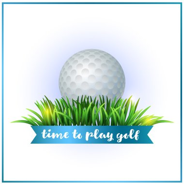 Golf ball on white tee and green grass clipart