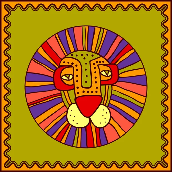 Cabeza de León. Ilustración vectorial. Arte africano dibujado a mano — Vector de stock