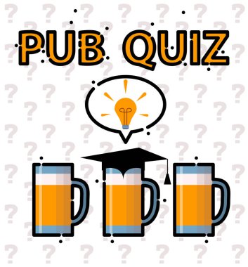 Pub quiz with beer cup. Quiz night announcement poster design web banner background vector illustration. Modern pub team game. Questions game clipart
