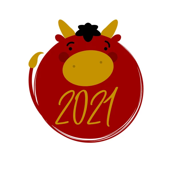 Ano Novo Chinês 2021 Ano Boi Vermelho Caráter Boi Ouro —  Vetores de Stock