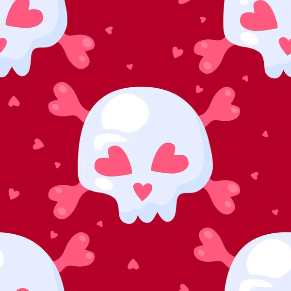 Seamless Pattern Skull Heart Eyes Skull Love Ironic Icon Skull — Stock Vector