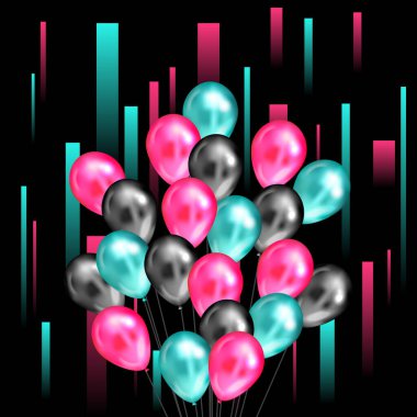 Balonlu arka plan. Vektör çizimi. TikTok servisi, Tiktok geçmişi, TikTok sosyal medyası. Mavi kırmızı renkler. TikTok tatili