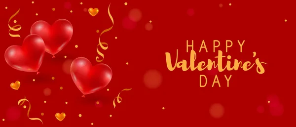 Buon San Valentino Palloncini Realistici Cuore Che Volano Festeggiamenti Con — Vettoriale Stock