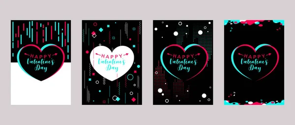 Gelukkige Valentijnsdag Achtergrond Set Collectie Zwarte Achtergrond Contrast Kleur Hart — Stockvector