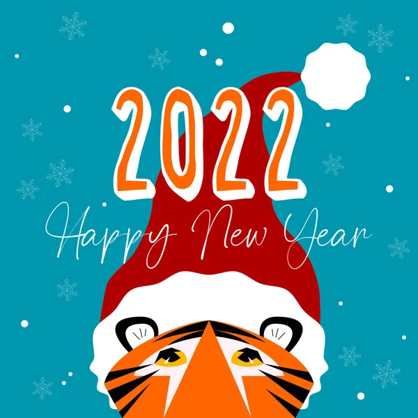 Happy new year. Holiday background. 2022. Holiday background. Year of the Tiger 2022. Chinese New Year 2022. Lunar New Year. Water Tiger 2022. Tiger and Santa Claus hat