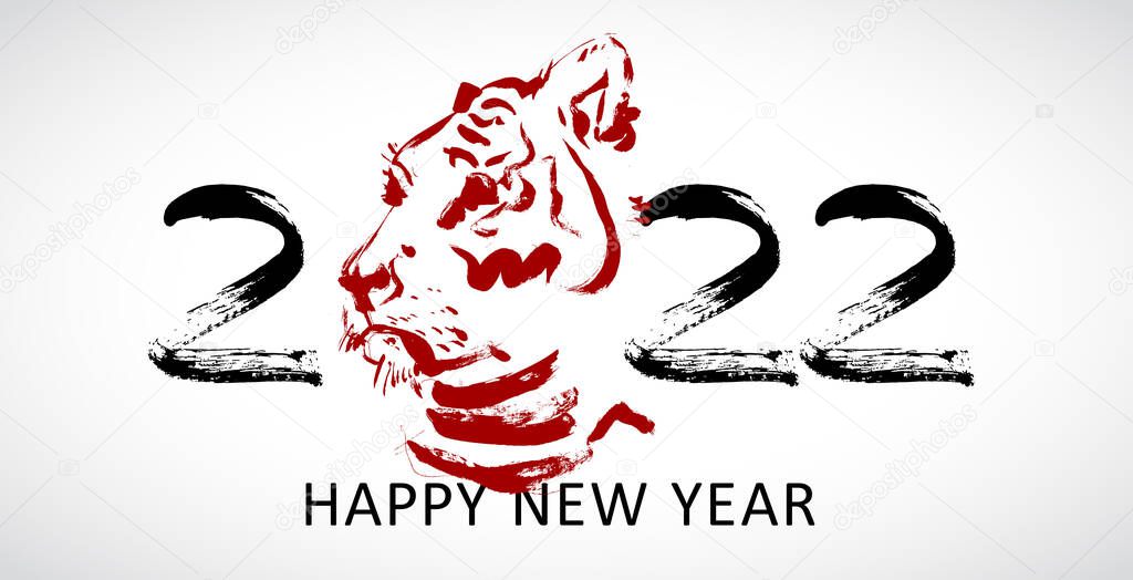 Greeting card design template with Chinese calligraphy for 2022 New Year of the tiger. Lunar new year 2022. Zodiac sign for greetings card, invitation, posters, banners, calendar