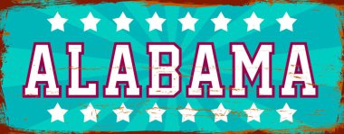 Alabama Eyaleti - ABD. Antika paslı metal işaret vektör çizimi. Grunge biçiminde vektör durumu