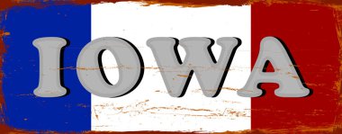 Iowa Eyaleti - ABD. Antika paslı metal işaret vektör çizimi. Grunge biçiminde vektör durumu