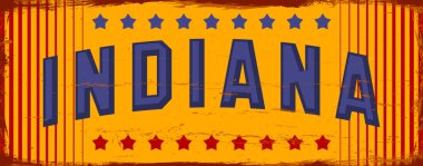 Indiana State - ABD. Antika paslı metal işaret vektör çizimi. Grunge biçiminde vektör durumu