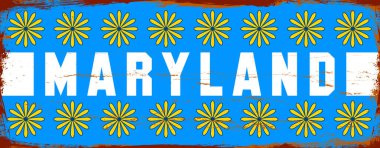 Maryland State, ABD. Antika paslı metal işaret vektör çizimi. Grunge biçiminde vektör durumu