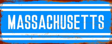 Massachusetts Eyaleti, ABD. Antika paslı metal işaret vektör çizimi. Grunge biçiminde vektör durumu