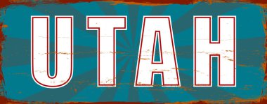 Utah Eyaleti - ABD. Antika paslı metal işaret vektör çizimi. Grunge biçiminde vektör durumu