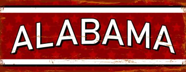 Alabama Eyaleti - ABD. Antika paslı metal işaret vektör çizimi. Grunge biçiminde vektör durumu