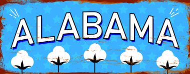 Alabama Eyaleti - ABD. Antika paslı metal işaret vektör çizimi. Grunge biçiminde vektör durumu