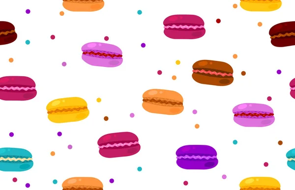 Kleurrijke Macarons Naadloos Patroon Zoete Franse Ara Geïsoleerd Witte Achtergrond — Stockvector