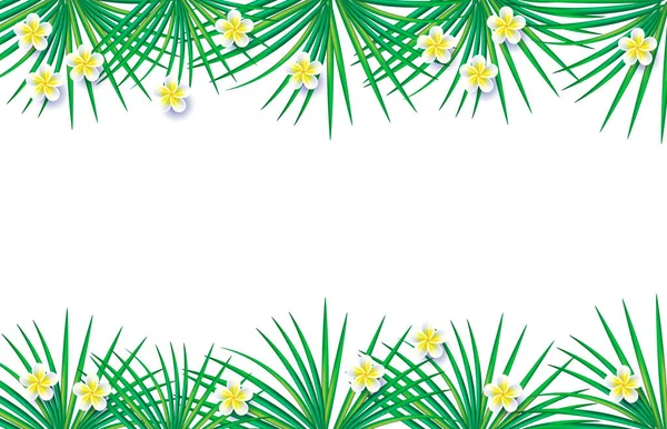 Palmera Deja Flores Lei Collar Tropical Fondo Blanco Con Marco — Archivo Imágenes Vectoriales