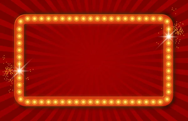 Cadre Rétro Rectangulaire Rouge Avec Lampes Incandescentes Illustration Vectorielle Avec — Image vectorielle