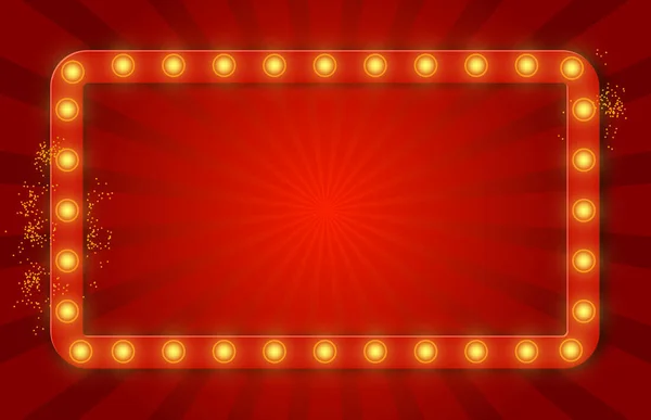 Красная Прямоугольная Ретро Рамка Светящимися Лампами Векторная Иллюстрация Сияющими Огнями — стоковый вектор
