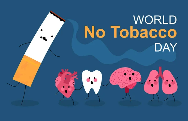 World Tobacco Day Vector Illustration Diente Cerebro Corazón Pulmones Cigarrillo — Vector de stock