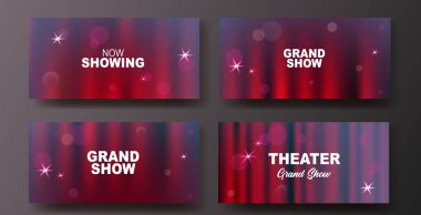Tiyatro sahnesi. Kırmızı perdeler sahne, tiyatro ya da sahne ışıkları olan opera arka planı. Festival gecesi afişi