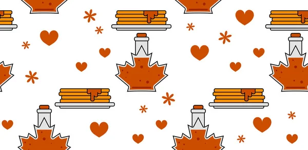 Patrón Sin Costuras Con Comida Corazones Canadienses Panqueques Con Jarabe — Vector de stock