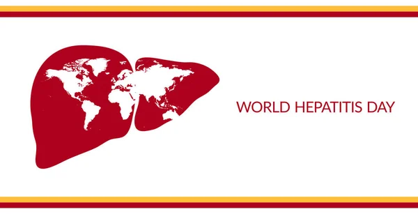 世界肝炎の日 肝臓だ 肝障害 肝硬変 赤い黄色のリボン 医療用ベクターイラスト — ストックベクタ