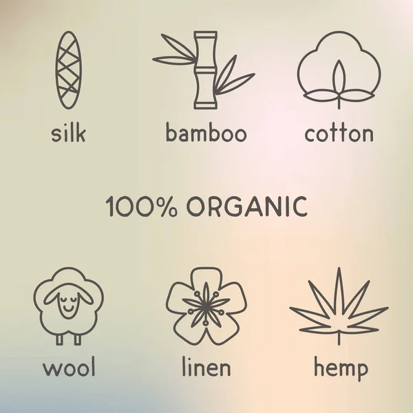 Přírodní Vlákna Znamení Ikony Symboly Hedvábí Prádlo Bambus Bavlna Vlna — Stockový vektor