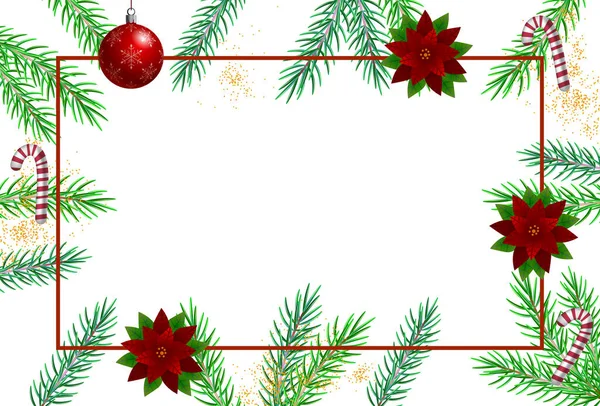 Carte Voeux Noël Avec Brindilles Sapin Bordure Noël Avec Branches — Image vectorielle