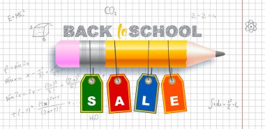  Okul satış tasarım şablonuna geri dönelim. Renkli kalemler ve perakende pazarlama ve eğitimle ilgili unsurlarla okul satış şablonuna geri dön