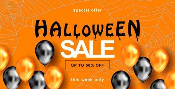 Bonne Carte Vœux Halloween Avec Ballons Orange Noirs Halloween Vente — Image vectorielle