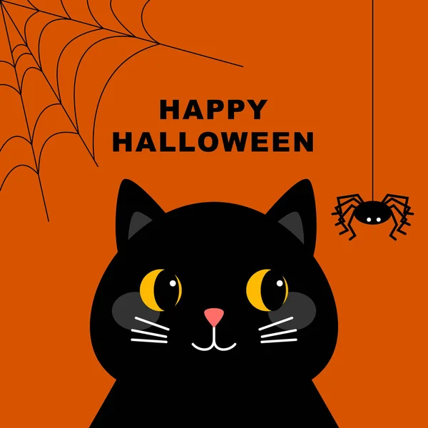 Halloween Party Vektor Illustration Orangefarbenen Hintergrund Schwarze Katze Und Spinne — Stockvektor