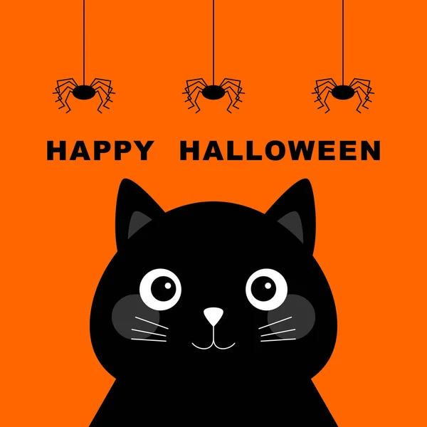 Halloweenfest Orange Bakgrund Vektor Illustration Svart Katt Och Spindel — Stock vektor