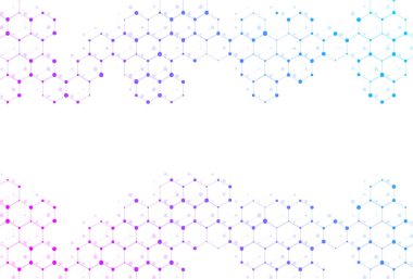 Altıgen moleküllü geometrik soyut arkaplan. Yenilikçi iş afişi. Teknoloji yenilik tasarımı, moleküler yapılar vektör çizimi