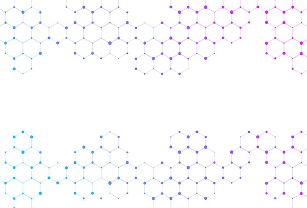 六角形分子を持つ幾何学的抽象的背景 イノベーションビジネスバナー 技術革新のデザイン 分子構造ベクトル図 — ストックベクタ