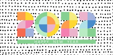 Mutlu yıllar 2022 vektör illüstrasyonu. Renkli tasarım, moda tarzı, 2022 takvimi