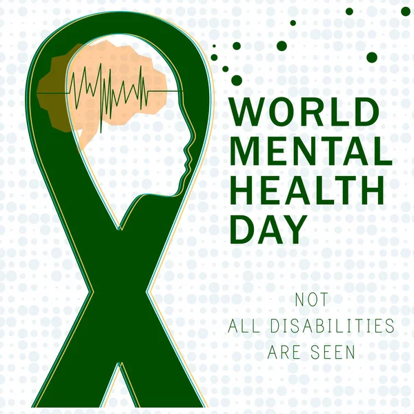 Mental Health Awareness Month Vector Illustration Green Ribbon Fita Verde — Vetor de Stock