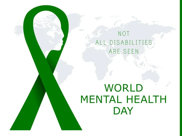 Mental Health Awareness Month Vector Illustration Green Ribbon Fita Verde — Vetor de Stock