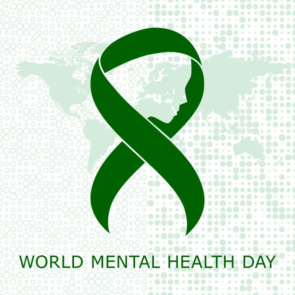 Mental Health Awareness Month Vector Illustration Green Ribbon Fita Verde — Vetor de Stock