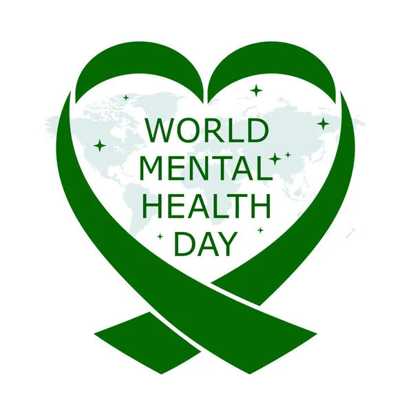 Mental Health Awareness Month Vector Illustration Green Ribbon Fita Verde — Vetor de Stock