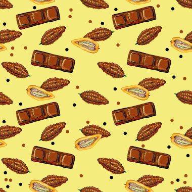 Cocoa beans and chocolates background clipart