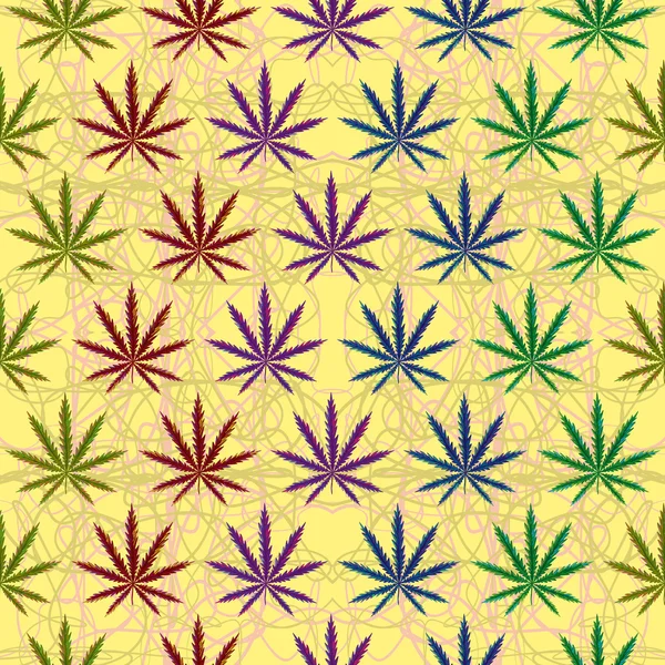 Pola daun mariyuana berwarna - Stok Vektor