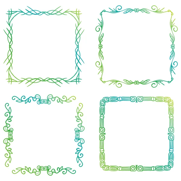 Handritad gröna doodle ramar — Stock vektor