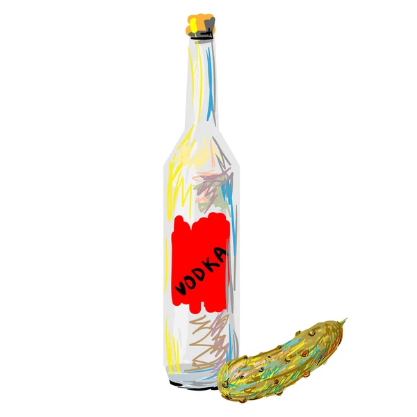 Una bottiglia di vodka russa con cetriolo — Vettoriale Stock