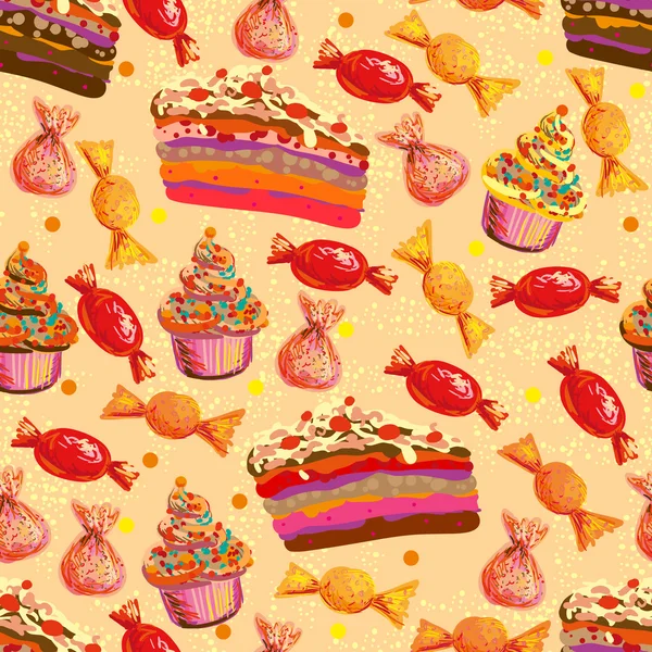 Muster mit Kuchen und Bonbons — Stockvektor