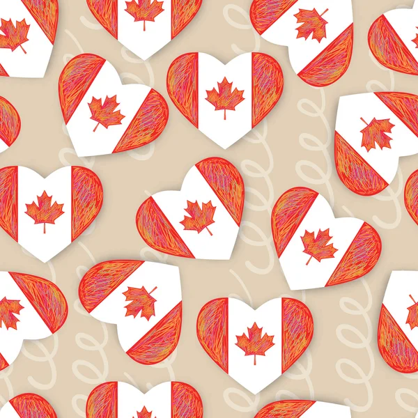 Seamless pattern with Canada Flag Heart — 图库矢量图片