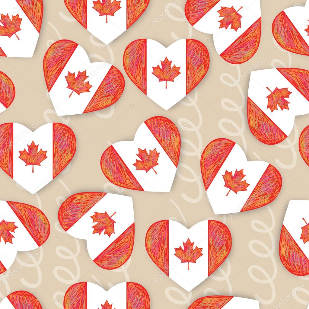 Seamless pattern with Canada Flag Heart