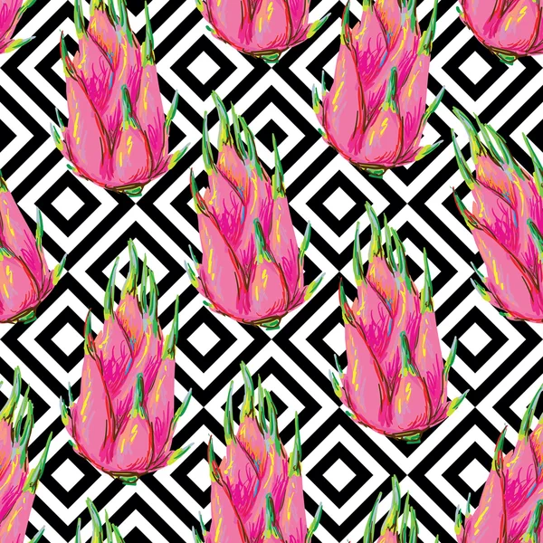 Pattern with beautiful fresh dragon fruit — Stockvector