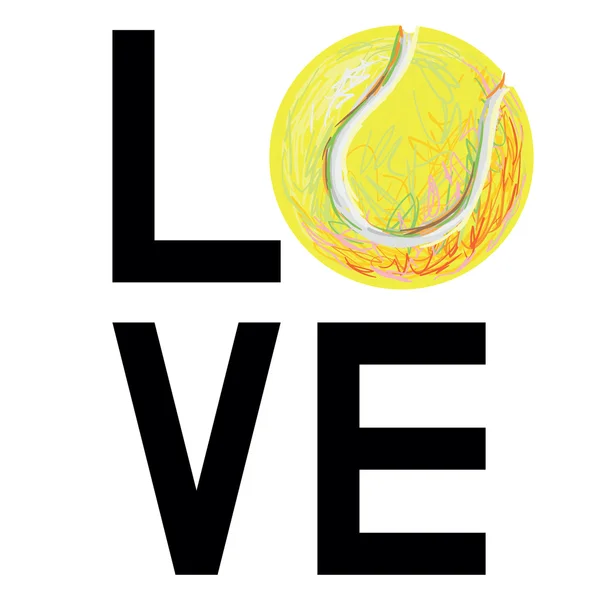 A palavra "amor" com bola de tênis — Vetor de Stock