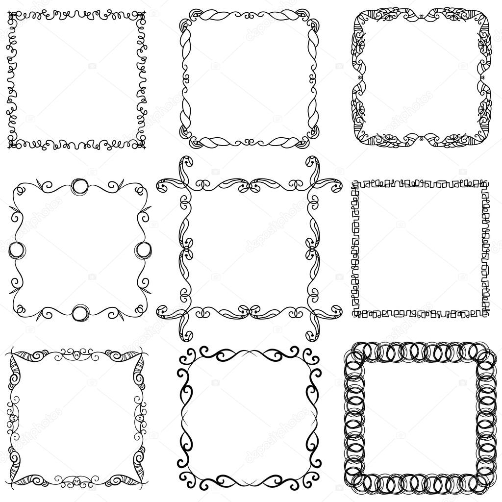 Set of hand drawn doodle frames